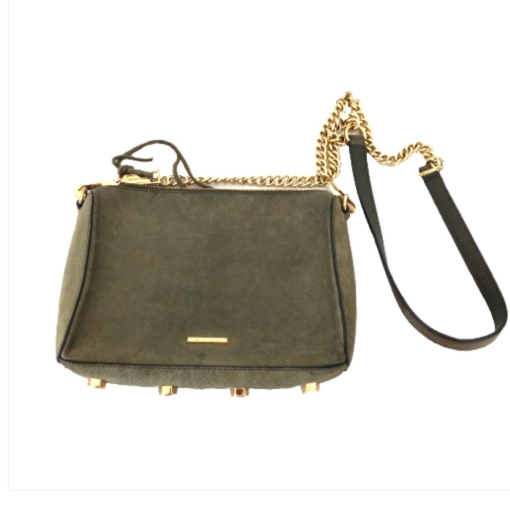 Rebecca Minkoff MAC Crossbody Bag Olive Suede Gold Chain Strap Medium Read